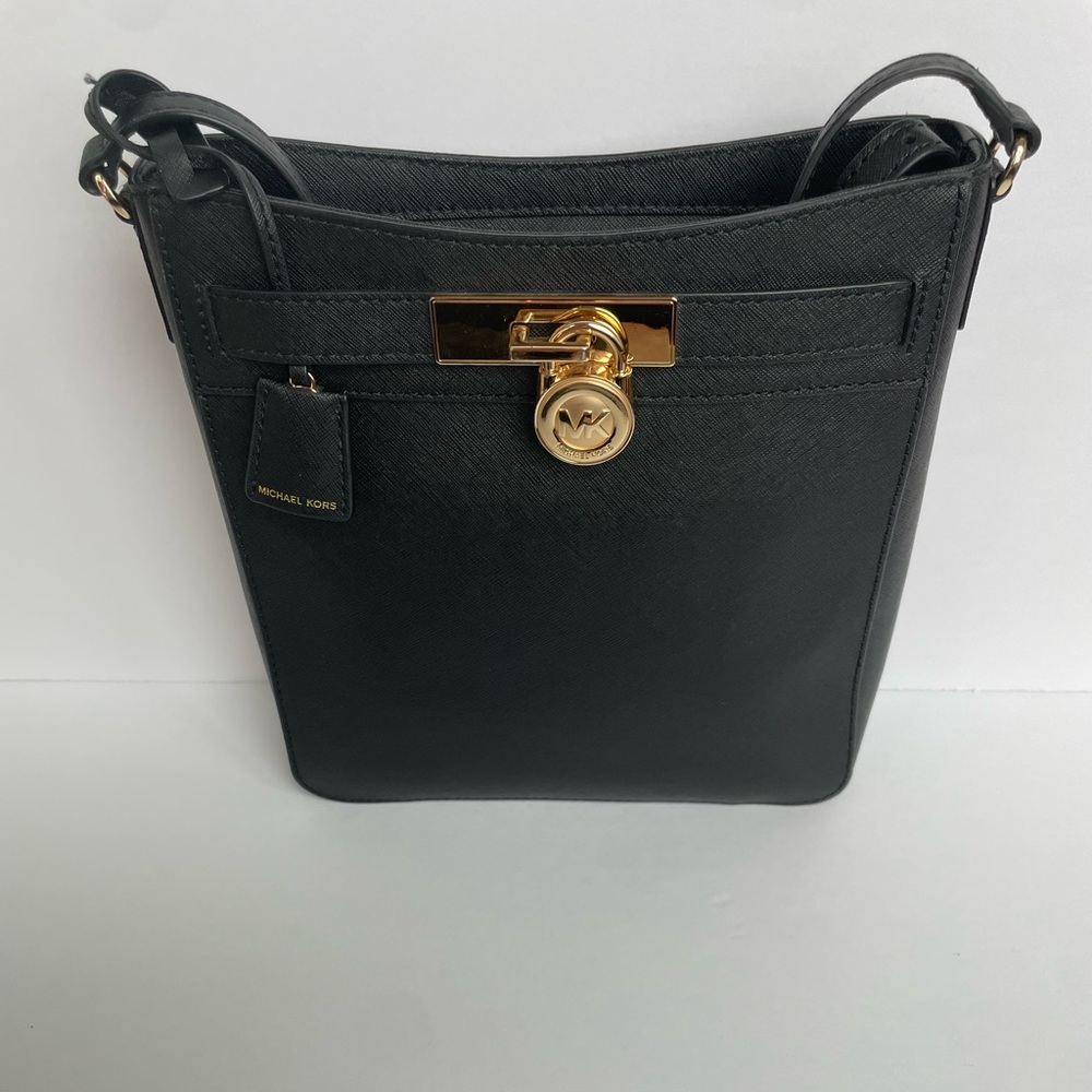 Michael Kors, medium black crossbody bag (black with gold hardware).
